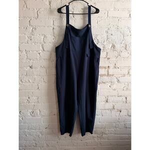 Aedroouer Navy Linen Blend Overalls Women’s 2XL Sleeveless Wide Leg Jumpsuit